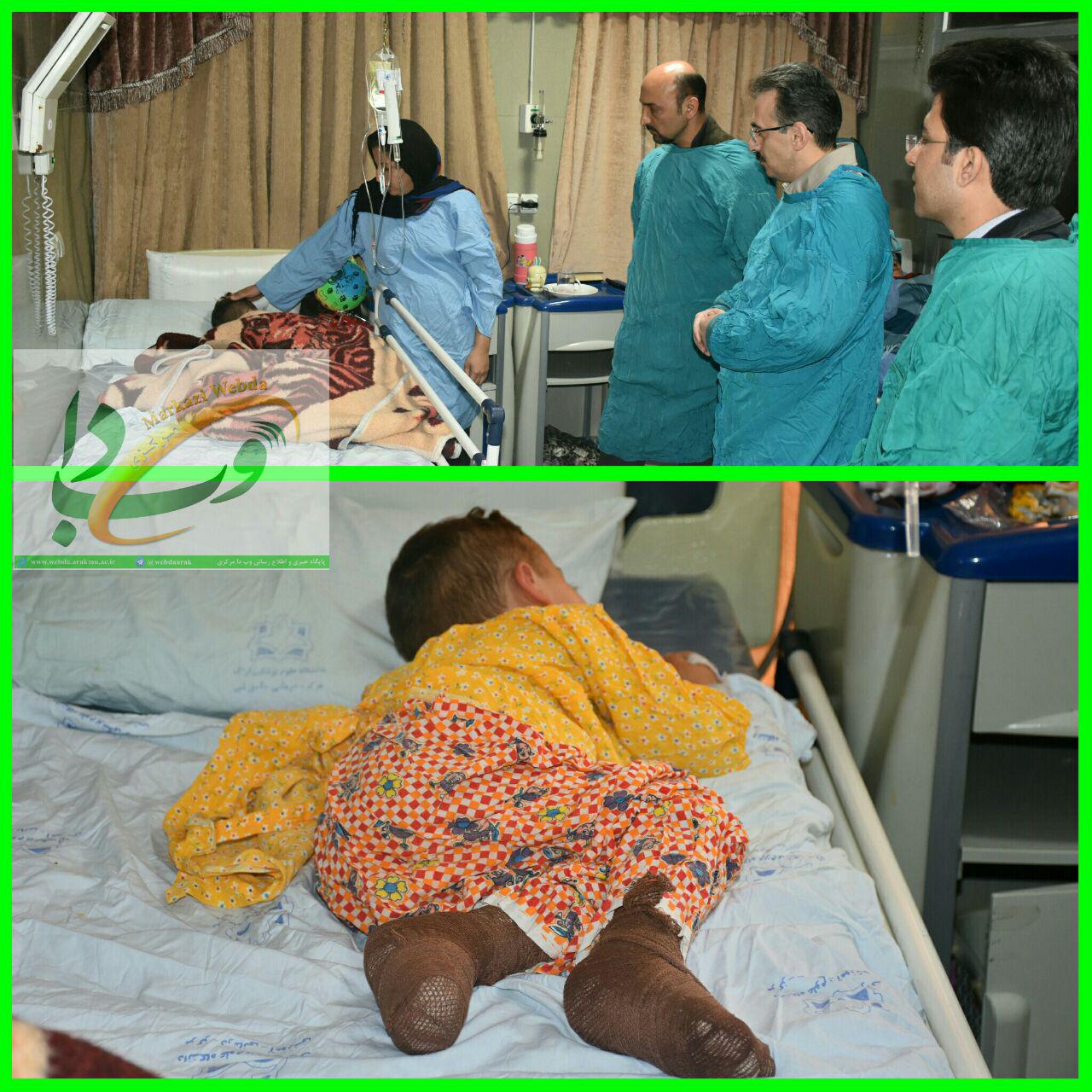 عیادت رییس بیمارستان امیرکبیر از کودکی که بر اثر اشتباه سهوی در اتاق عمل دچار سوختگی سطحی شد